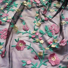 Ткань Сетка с вышивкой (цветы)